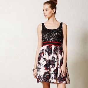 Anthropologie Black and Red Floral Dress